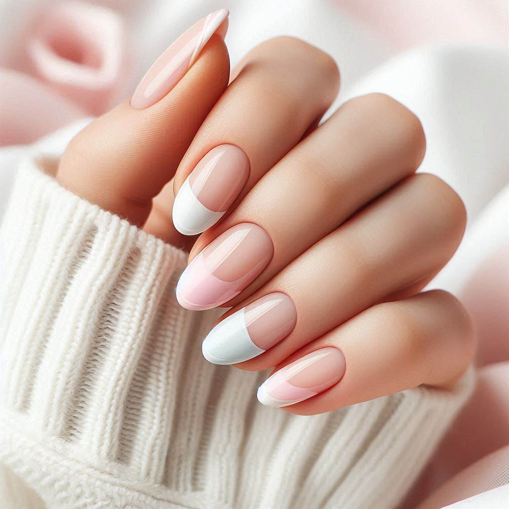 Pastel Short Almond Nails French Tip