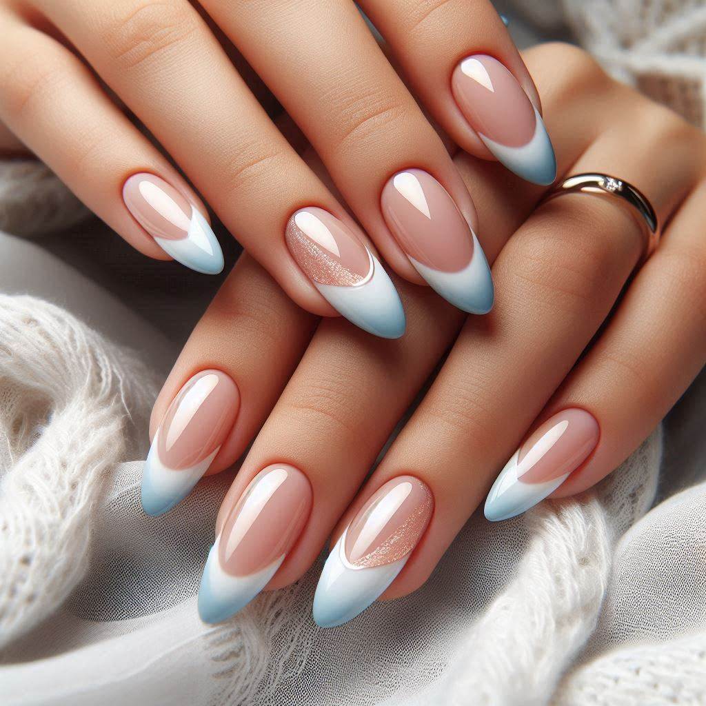 Baby Blue French Tip Nails Almond Shape