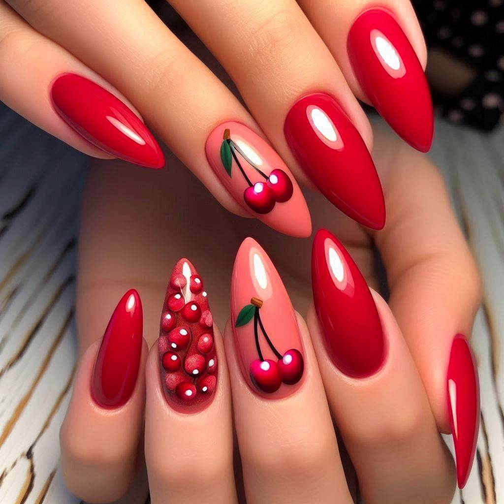 Cherry Red Almond Nails