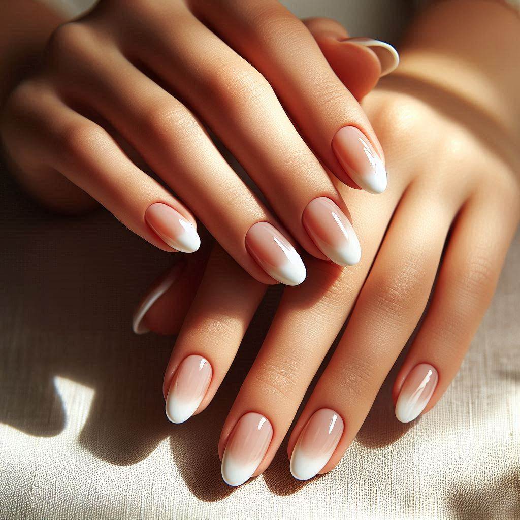 Short Almond French Tip Nails with Ombre Effect – Gradient Beauty