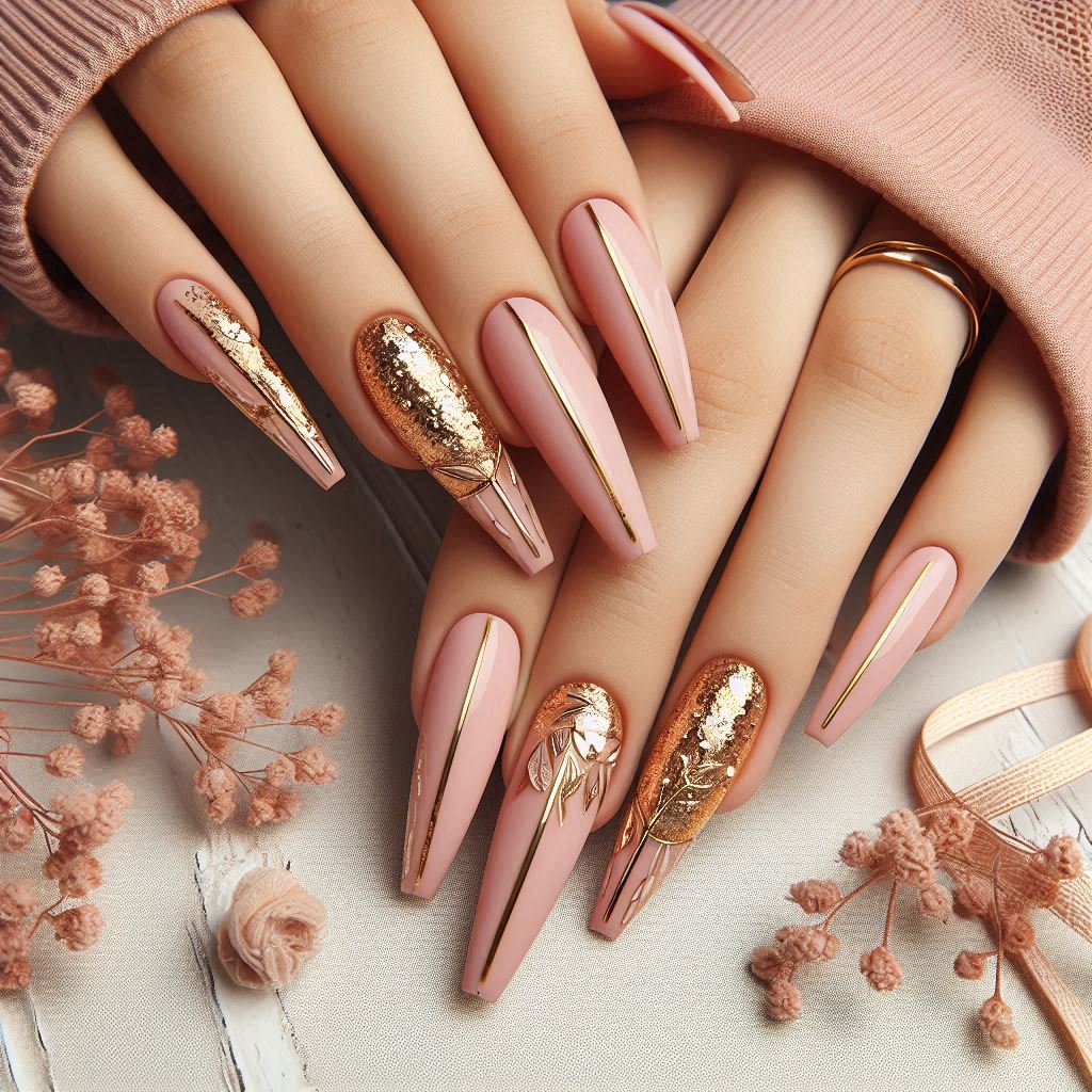 Gold Foil Ballerina Nails for a Luxe Summer Vibe