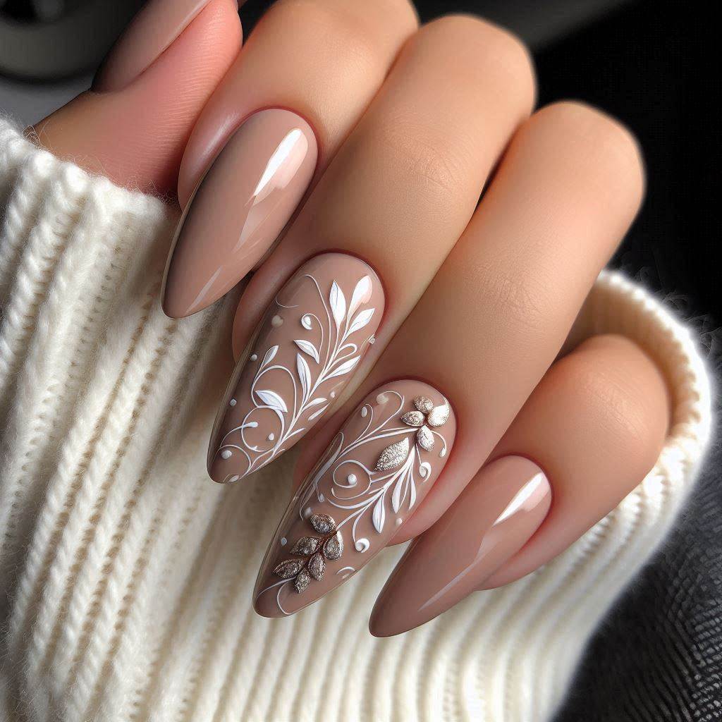 Minimalist White Swirls Almond Nails