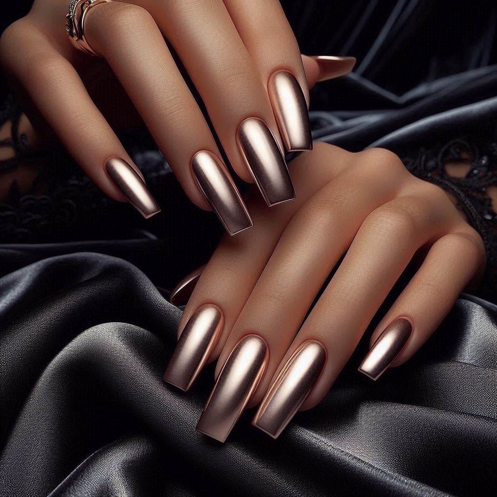  Nude Chrome Square Long Nails