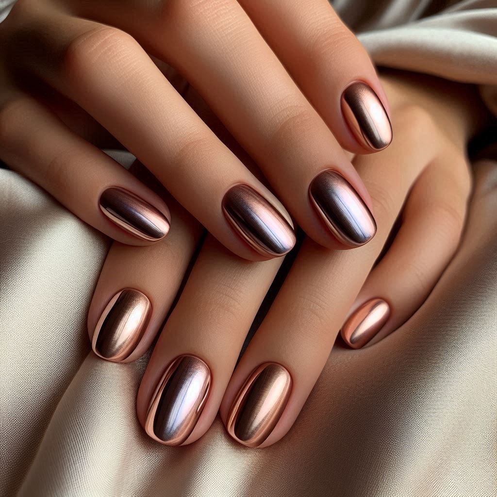 Short Nude Chrome Nails