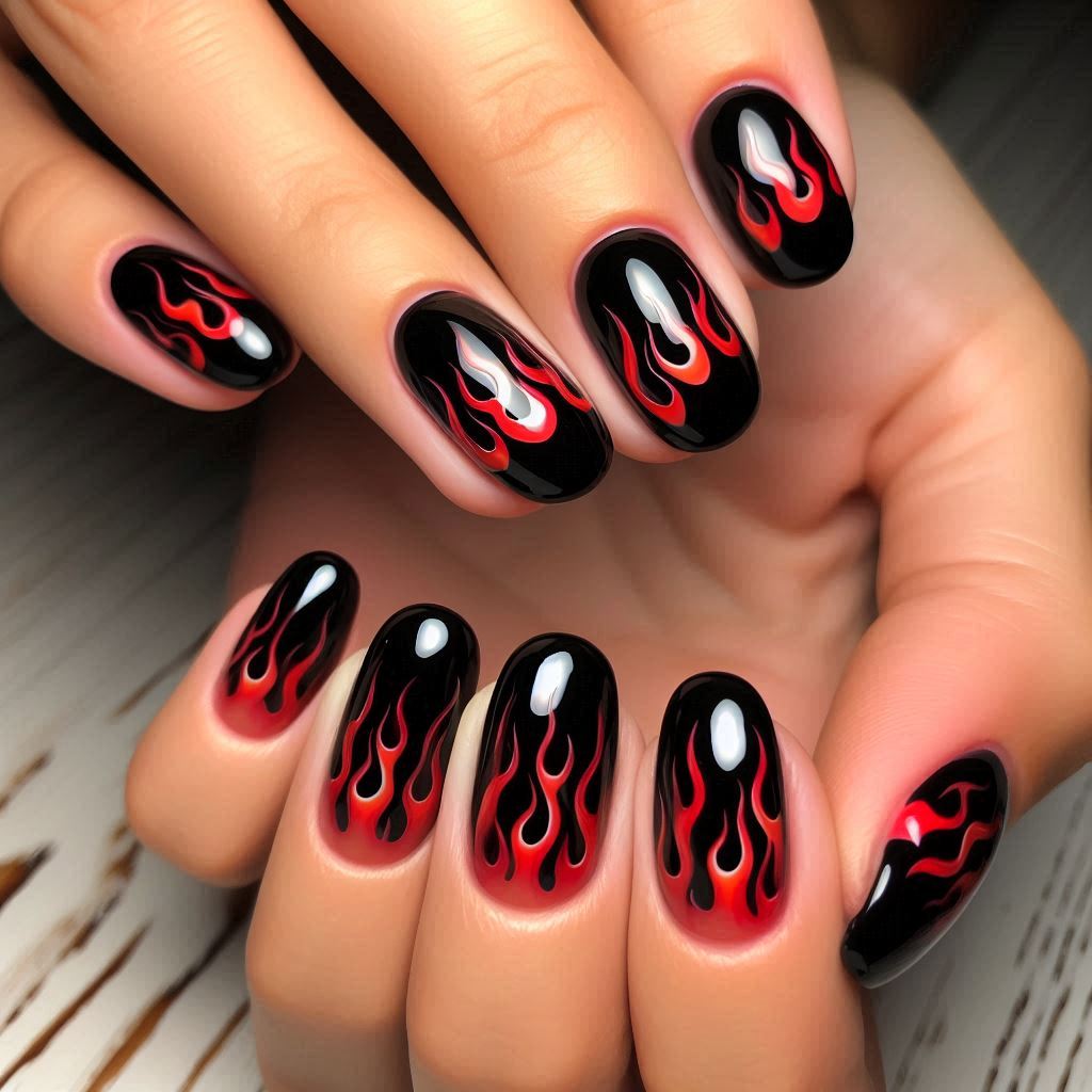  Black & Red Flame Nails