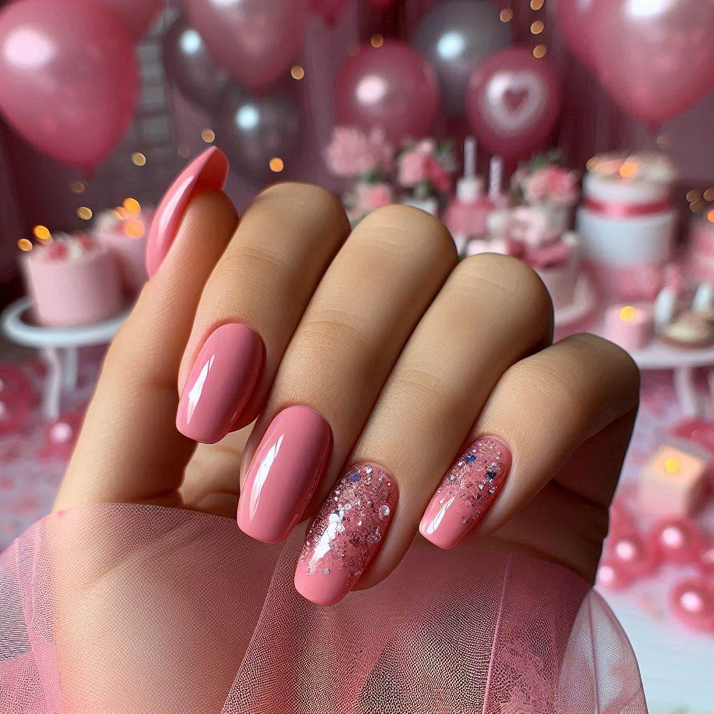 Medium Pink Birthday Nails Baddie