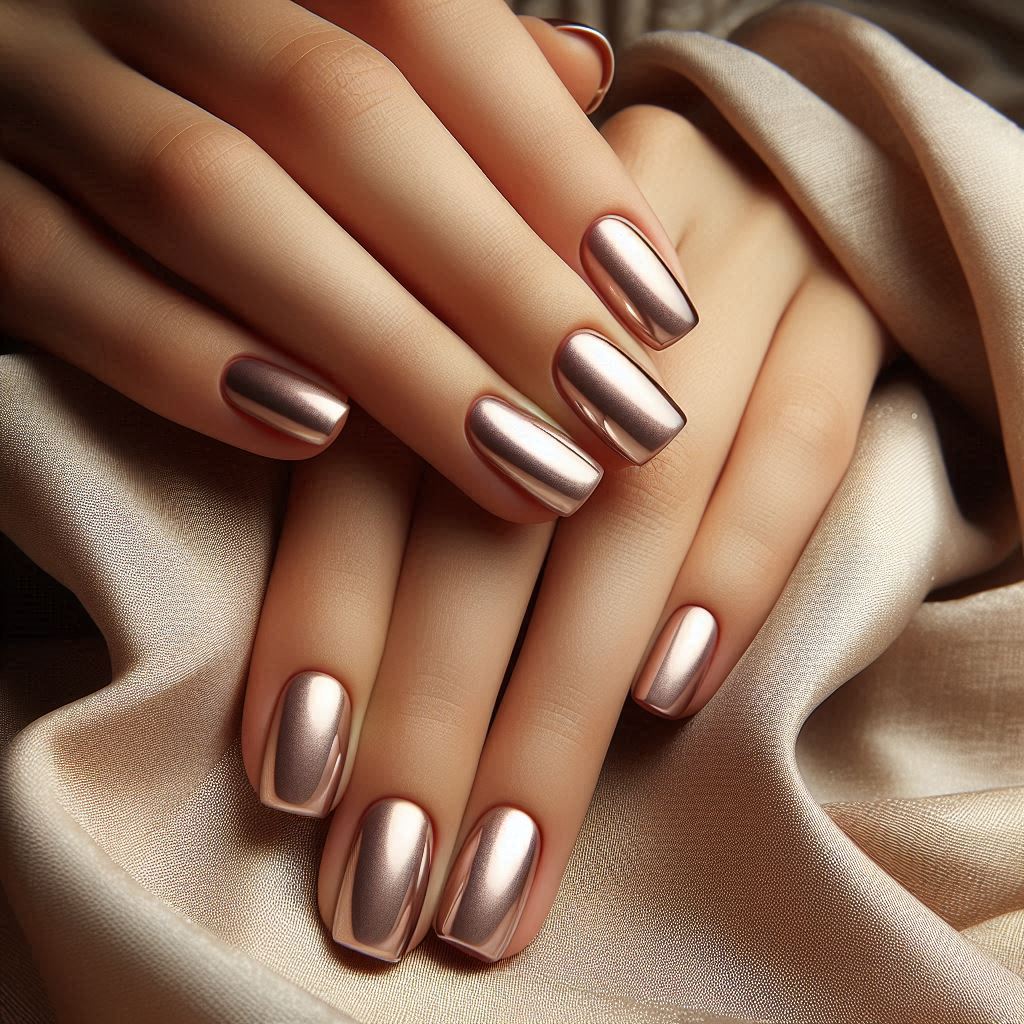 Nude Chrome Square Short Nails