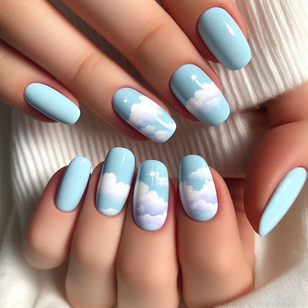 Sky Blue and Cloud Ballerina Nails for a Dreamy Summer Look