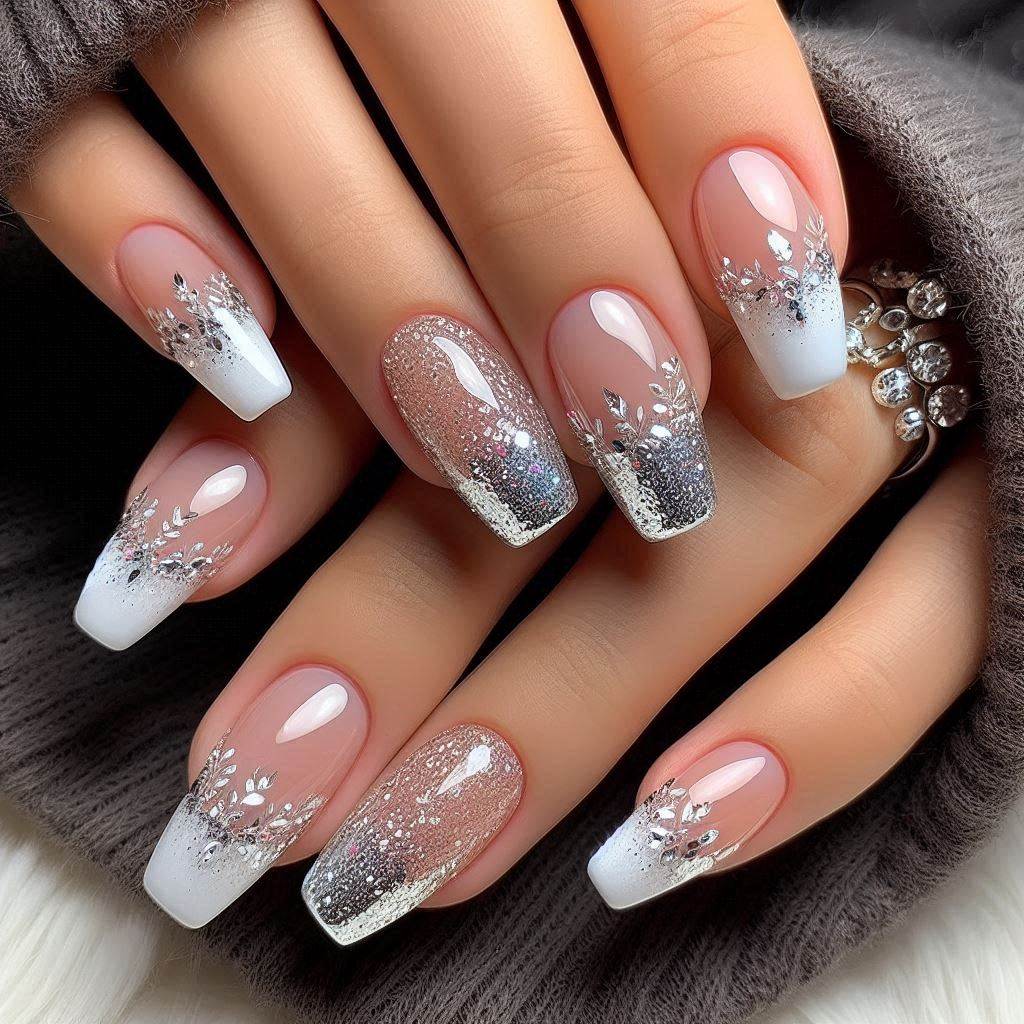  Gel Nails French Tip: Sparkly Silver for Glamorous Nights