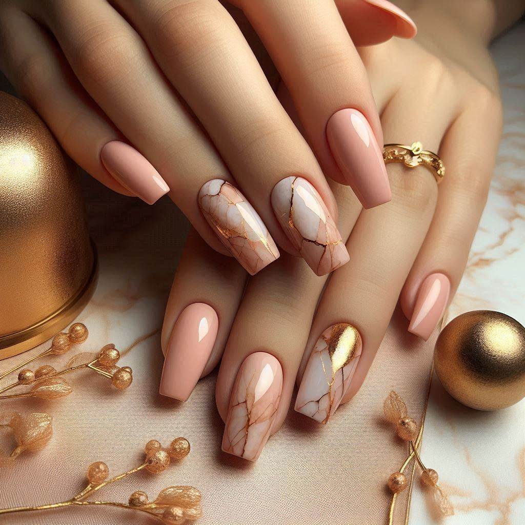 Peach & Gold Marble Effect