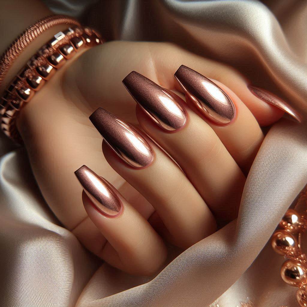 Rose Gold Short Coffin Acrylic Nails