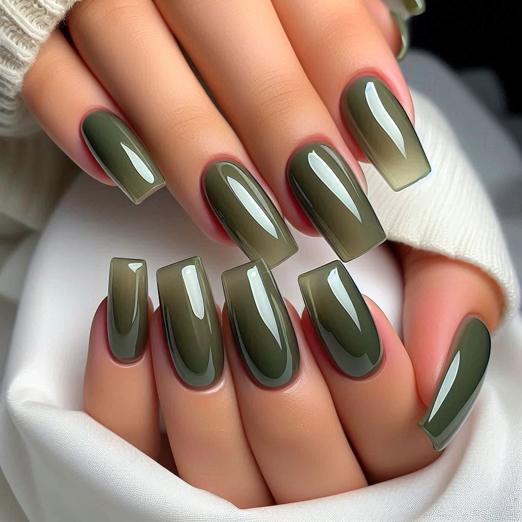 Sheer Olive Green Jelly Nails