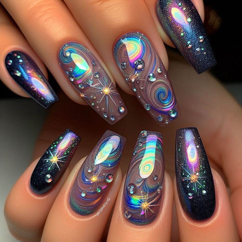  3D Aurora Borealis Nails