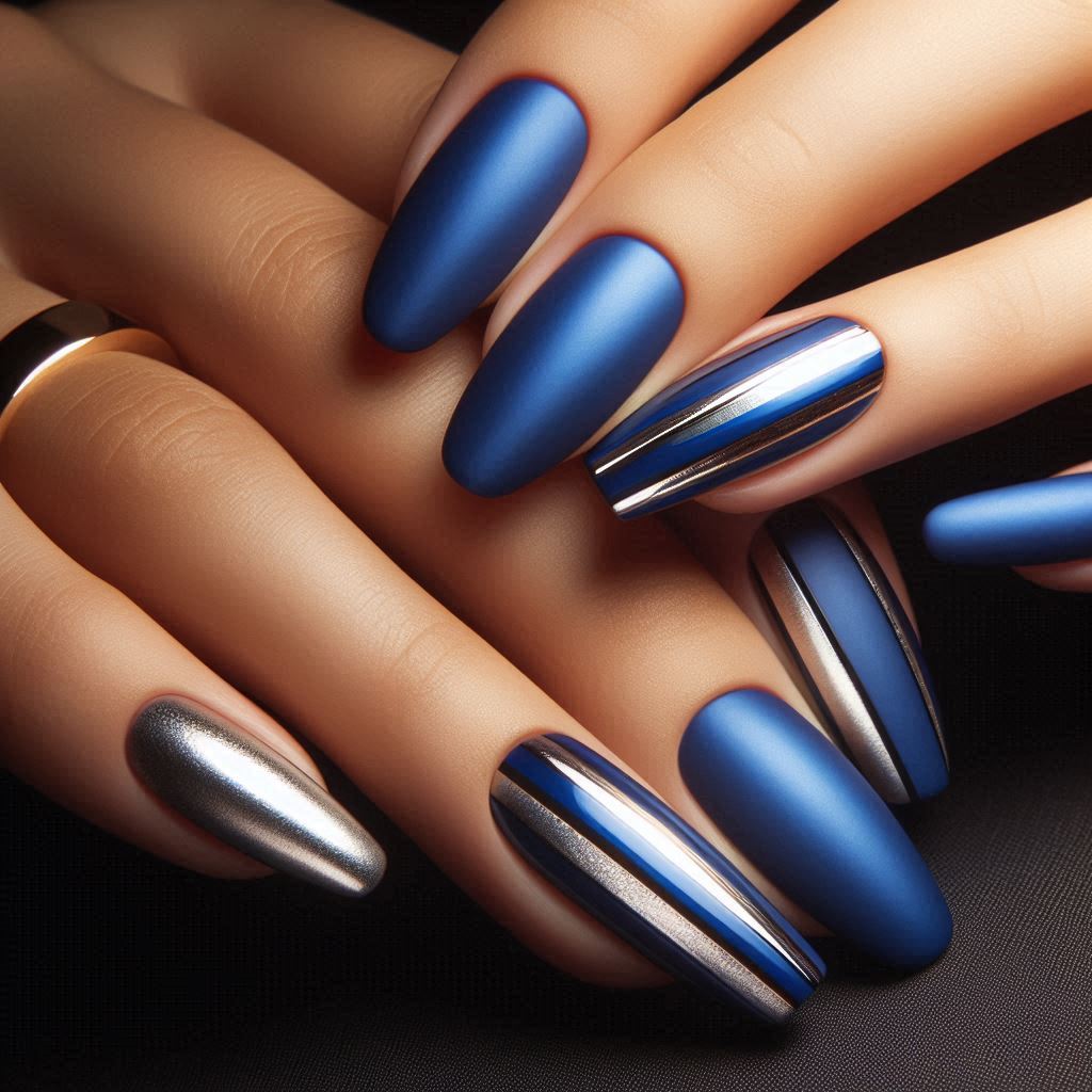 Royal Blue Matte with Silver Stripes