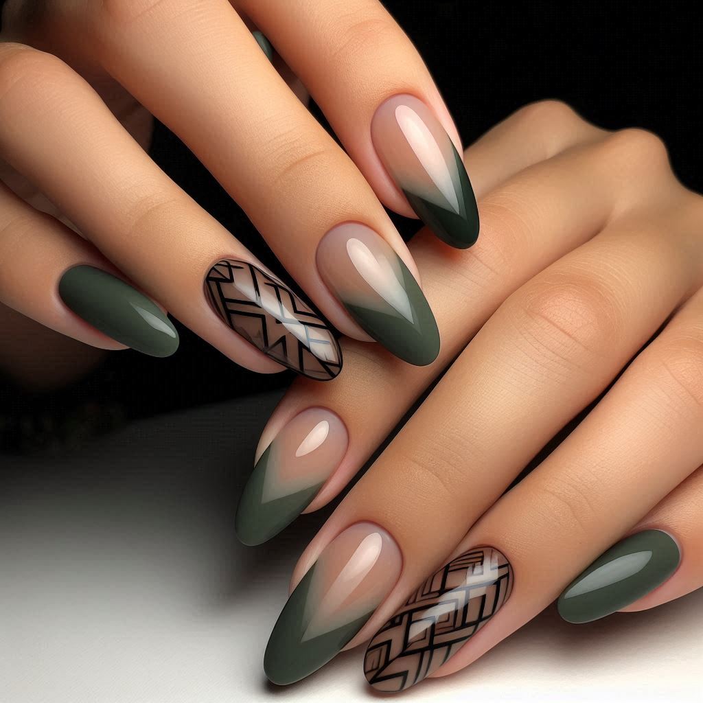  Olive Green & Geometric Negative Space