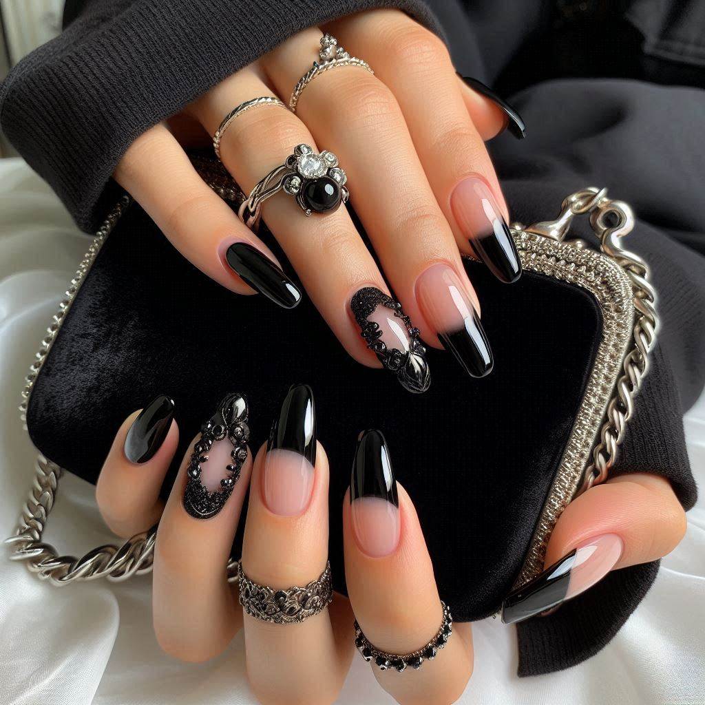 Black French Tip Gel Nails Short for a Bold Look