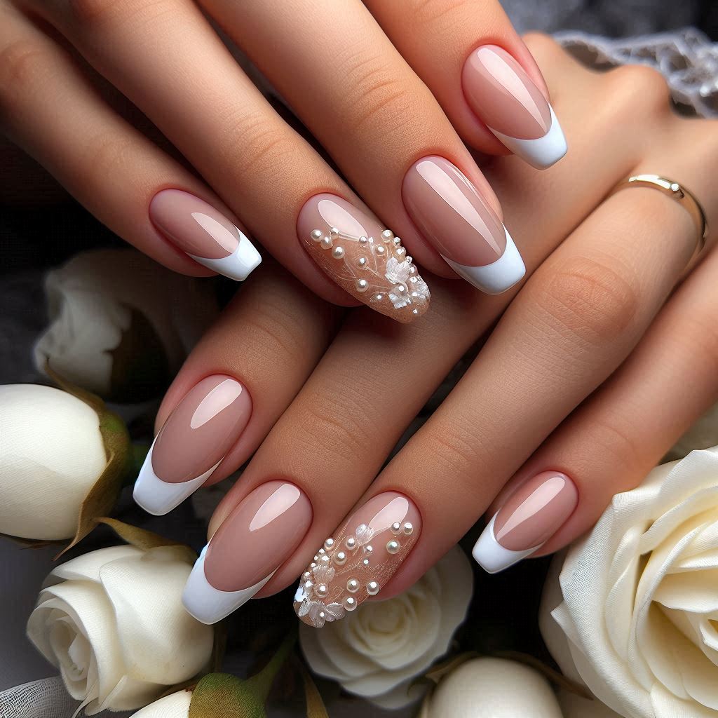 Pearl-Embellished French Tips