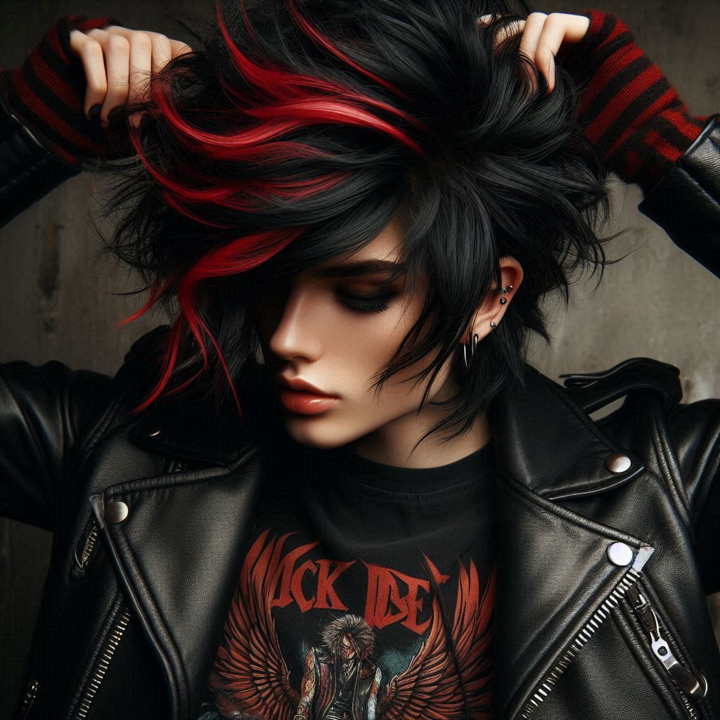 Rocker Chic: Bold Black and Red Streaks