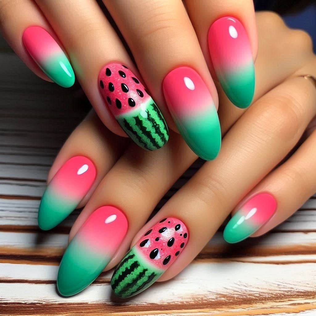 Watermelon-Inspired Ballerina Nails for a Fun Pop of Color