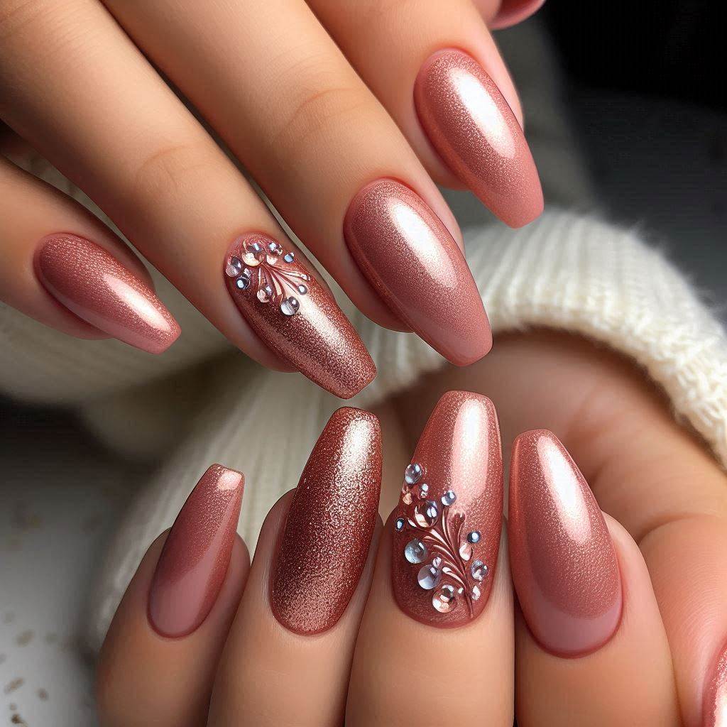 Rose Gold Bling Nails Rhinestones 