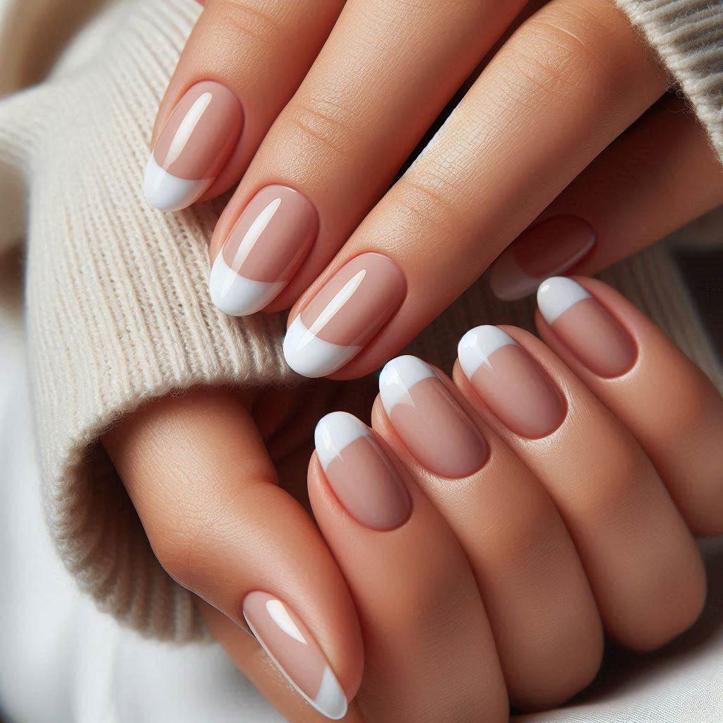 Classic White Short Almond French Tip Nails – Timeless Elegance