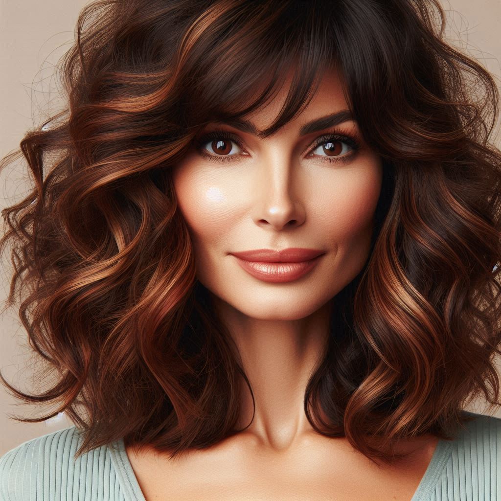 Voluminous Curls with Face-Framing Bangs