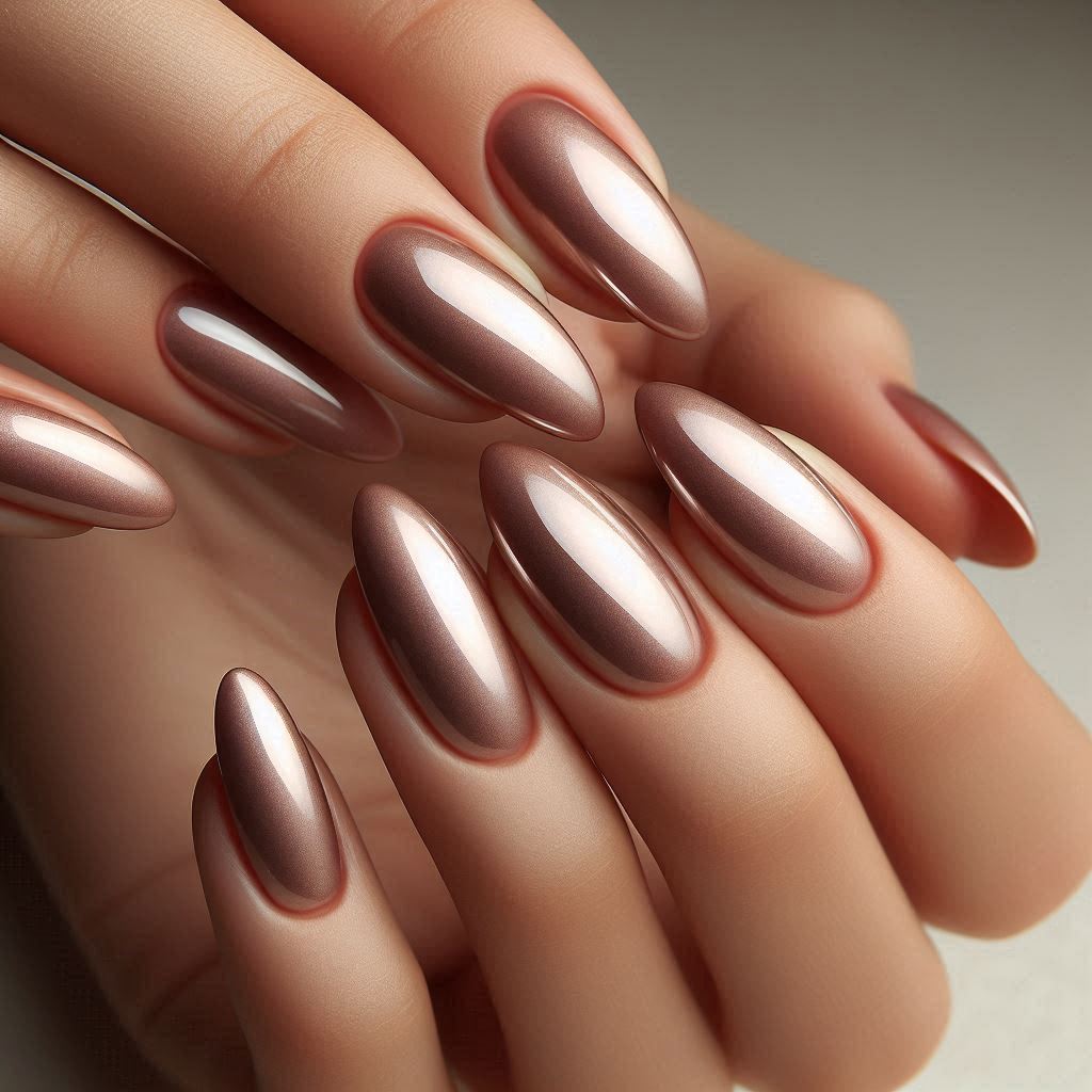 Nude Chrome Almond Nails