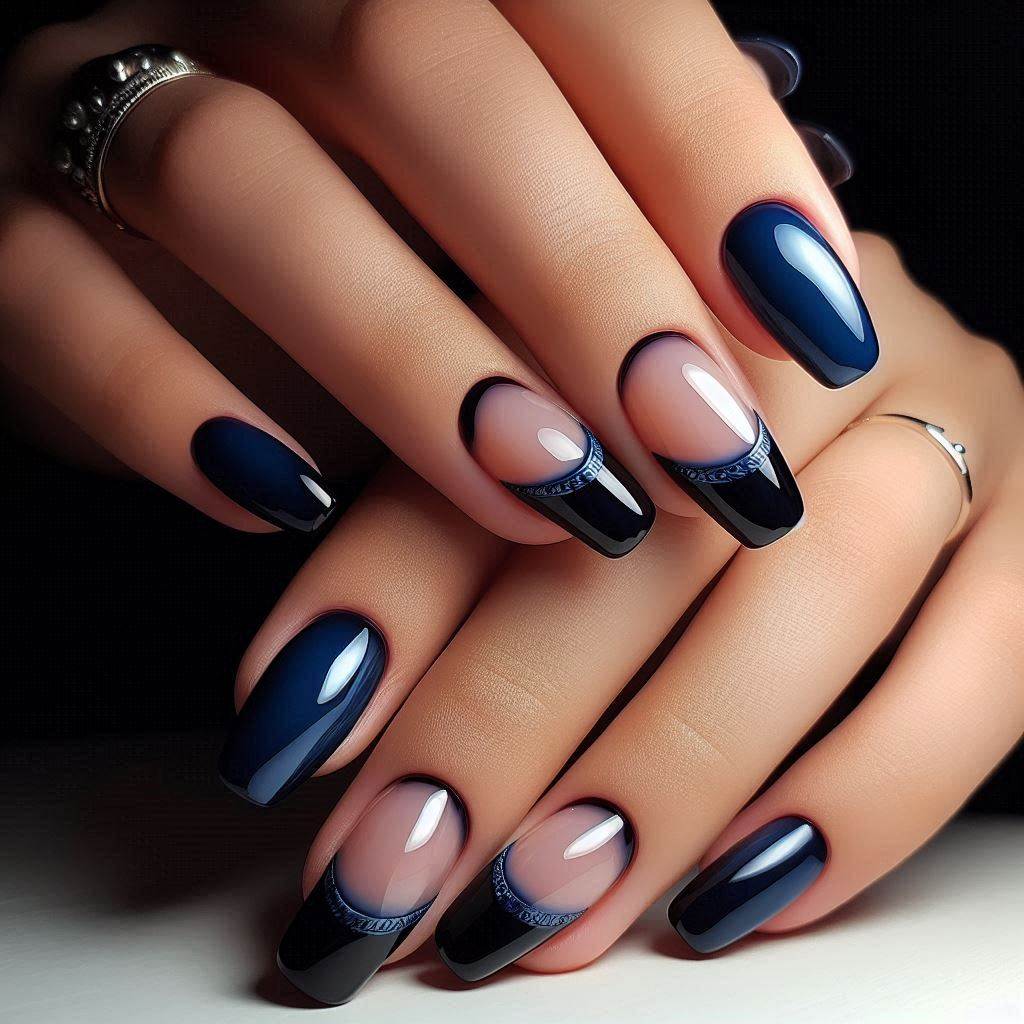 Gel Nails French Tip: Dark Blue Elegance