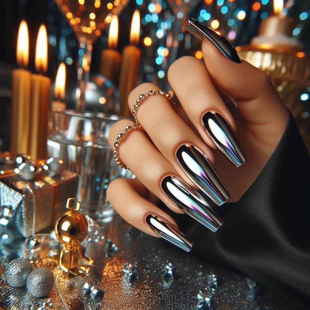 Chrome Birthday Nails Coffin Classy