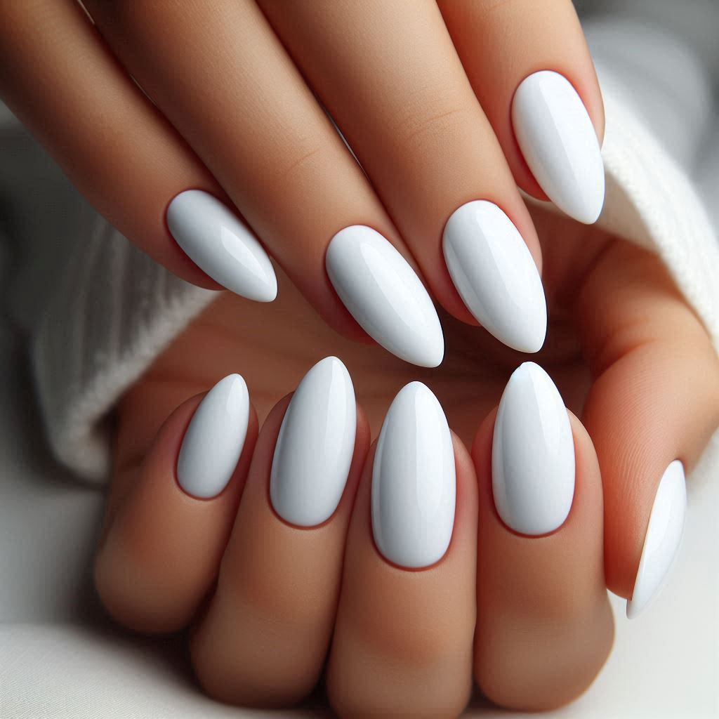 Classic White Almond Nails