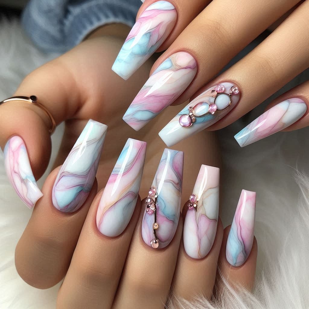 Sky Blue Cloud Nails