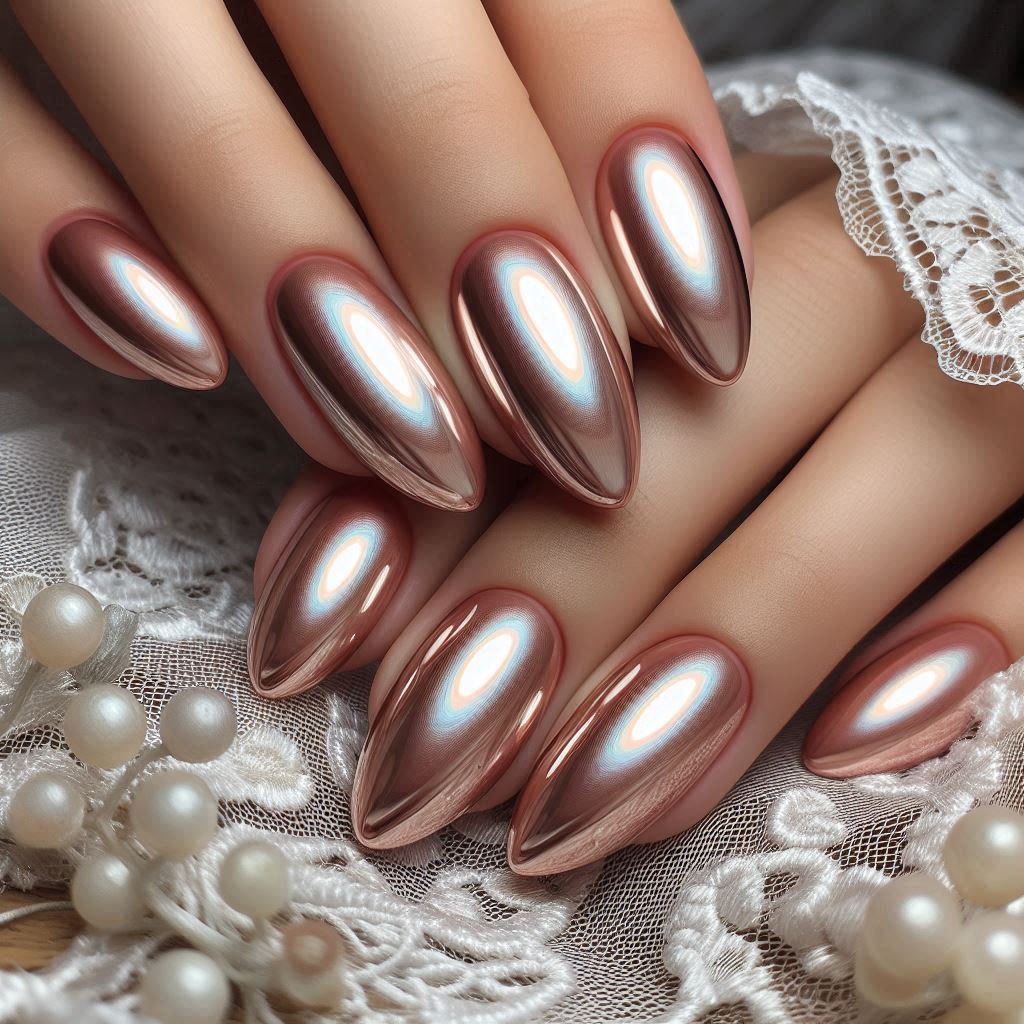 Nude Chrome Almond Oval Nails