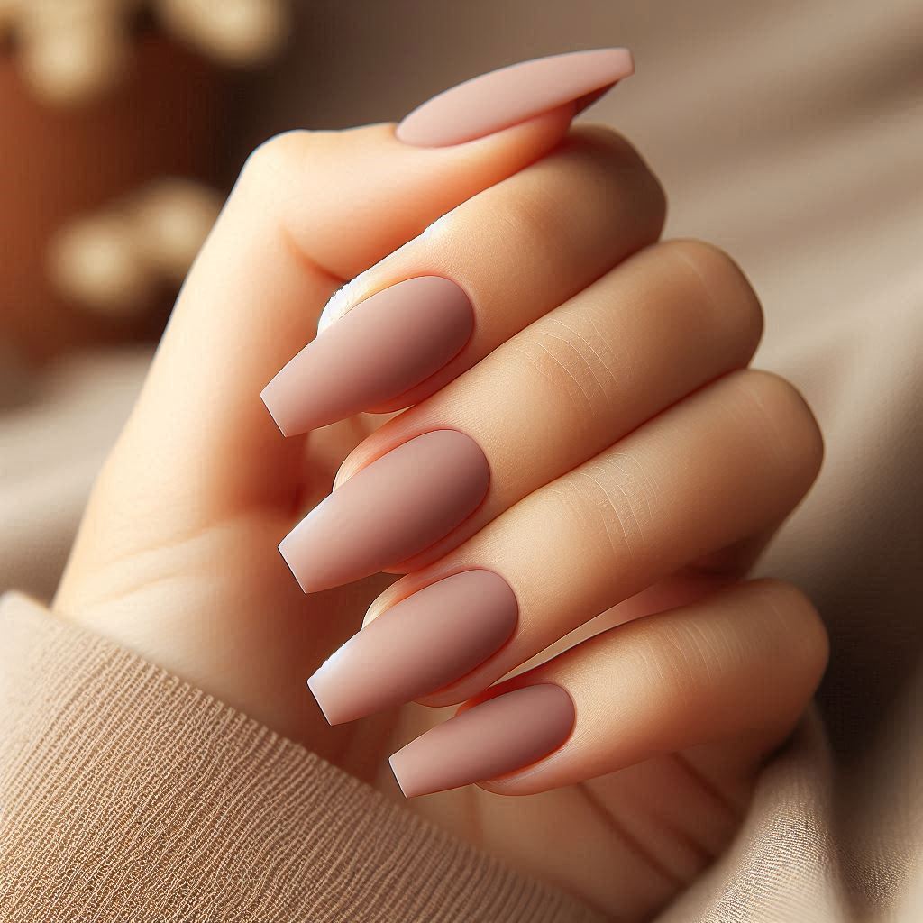 Matte Nude Short Coffin Acrylic Nails