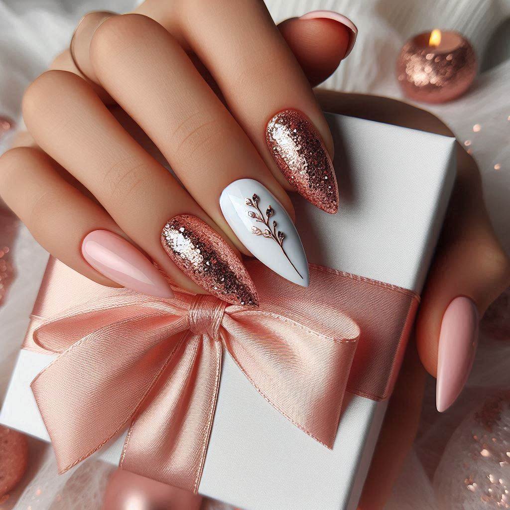 Rose Gold & White Birthday Nails