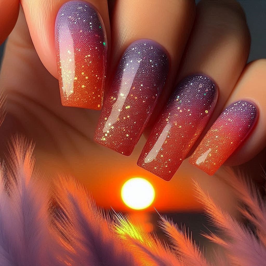 Tropical Sunset with Glitter Fade