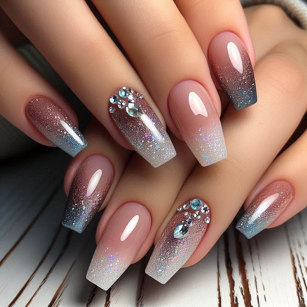 Glitter Gradient Bling Short Acrylic Nails