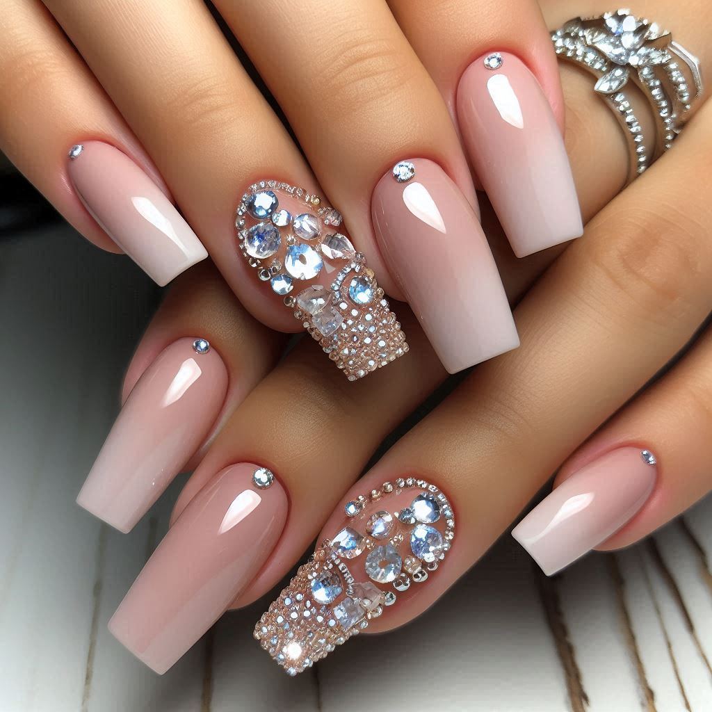 Short Acrylic Nails Square Bling