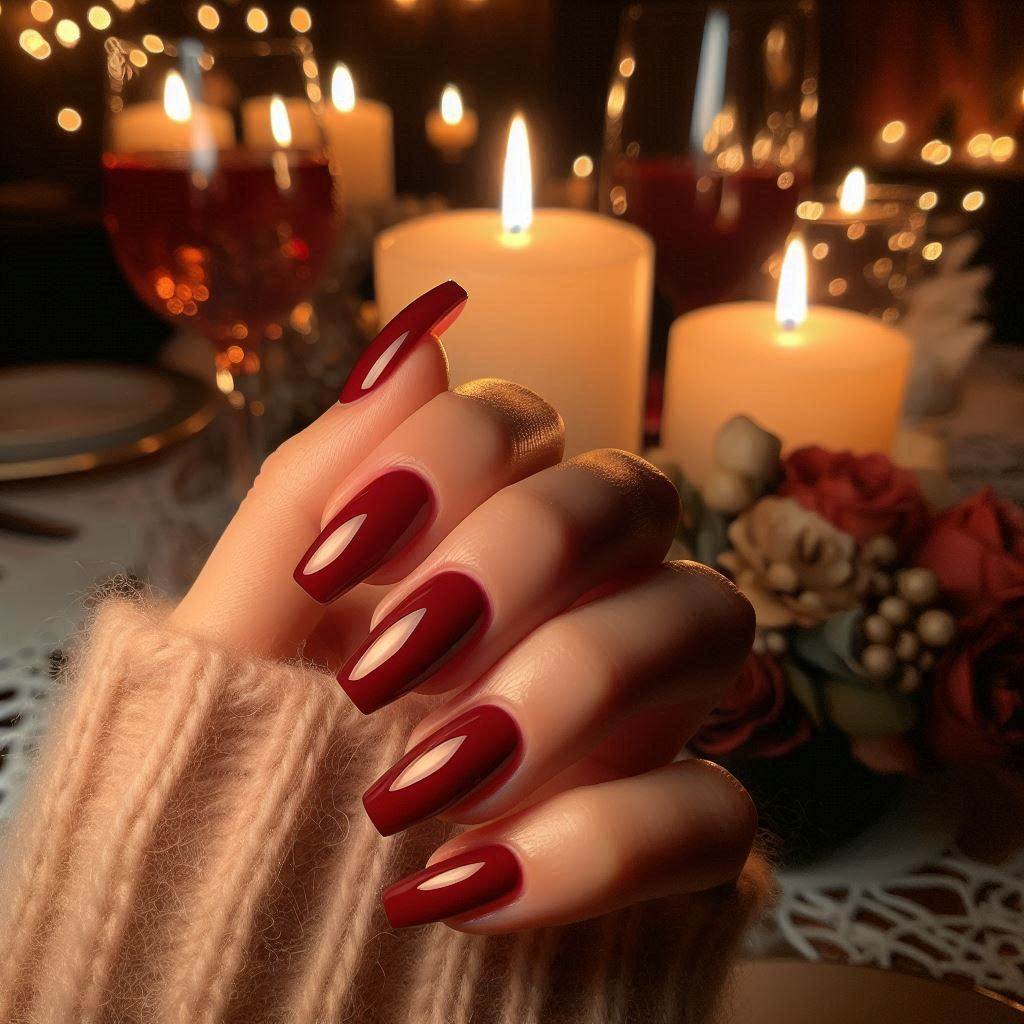 Romantic Red Short Coffin Acrylic Nails