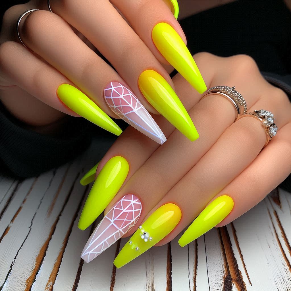 Neon Yellow Ballerina Nails for a Bold Statement