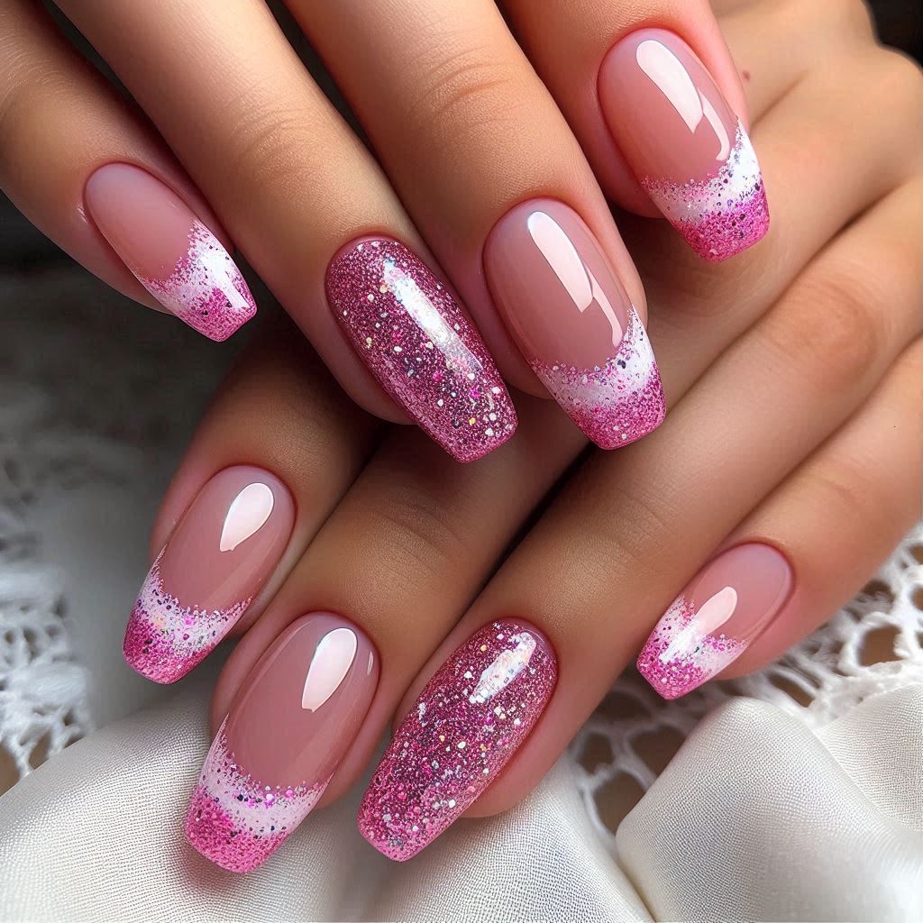 Gel Nails French Tip: Pink Glitter Tips for a Fun and Flirty Style