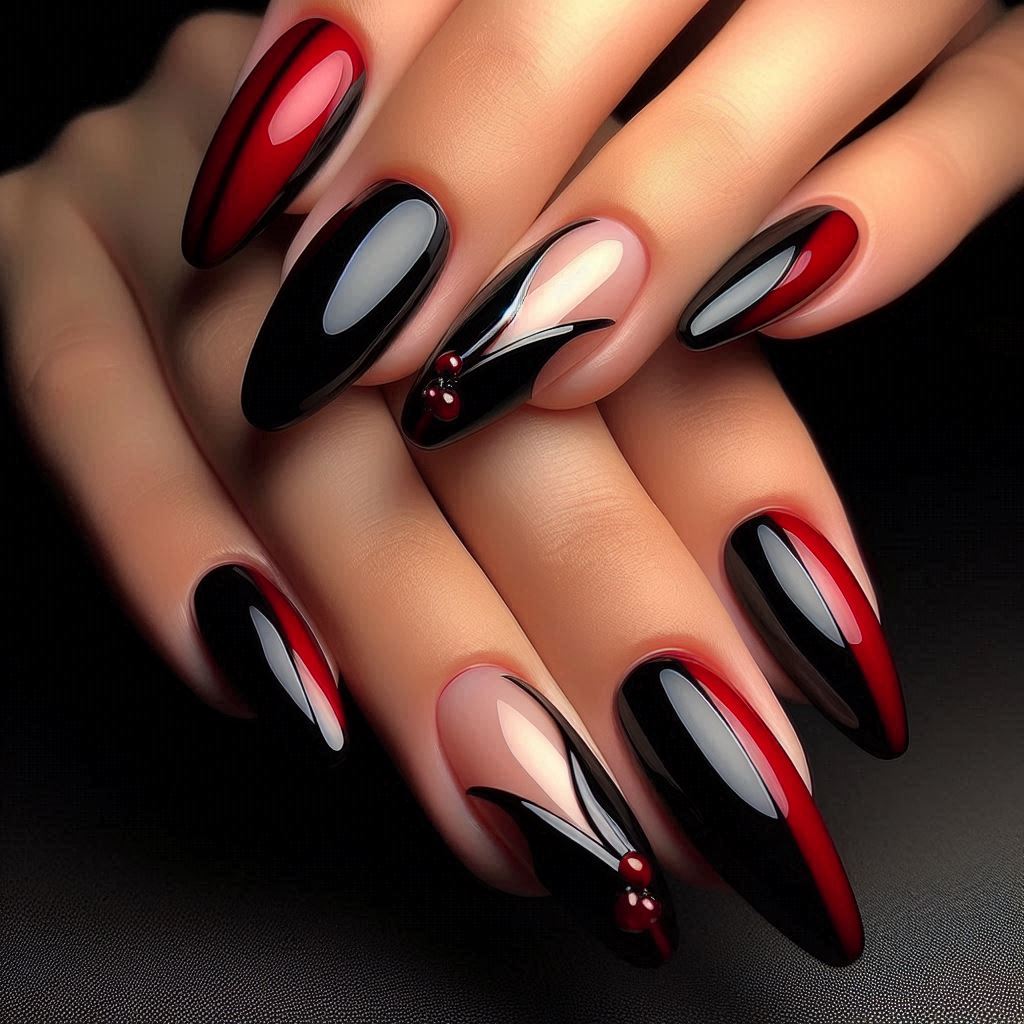 Gel Nails French Tip: Red and Black for Drama