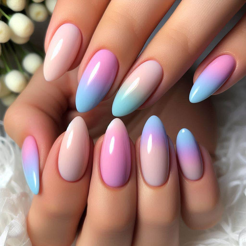 Pastel Rainbow Almond Nails