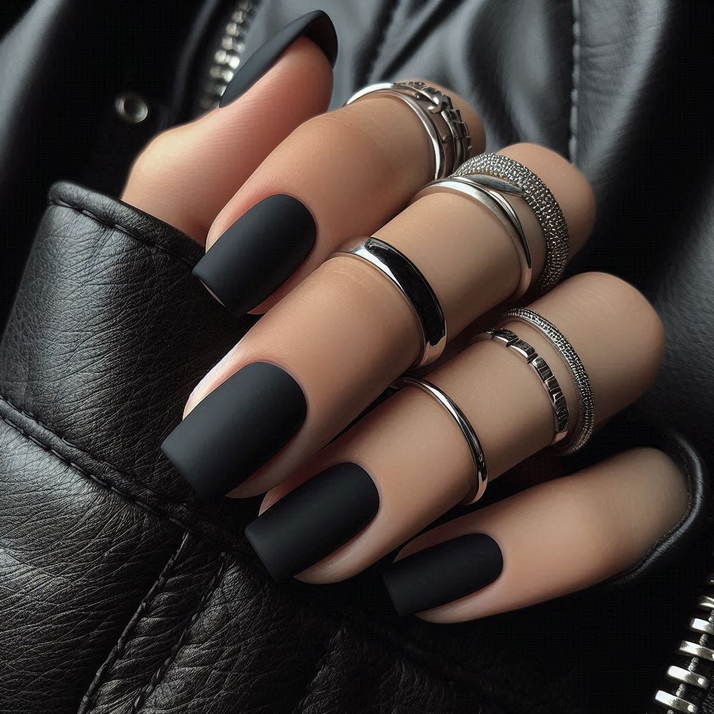 Short Square Black Nails