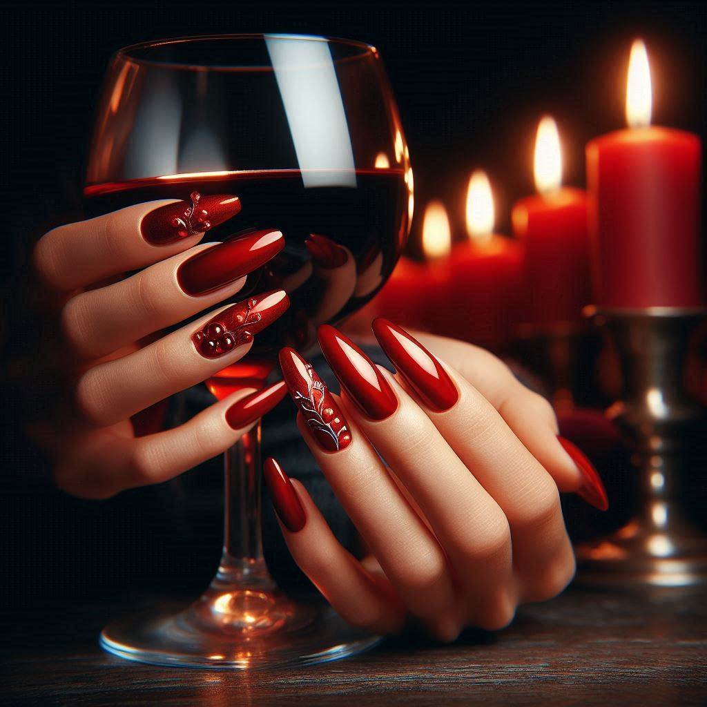 Long Red Birthday Nails Baddie
