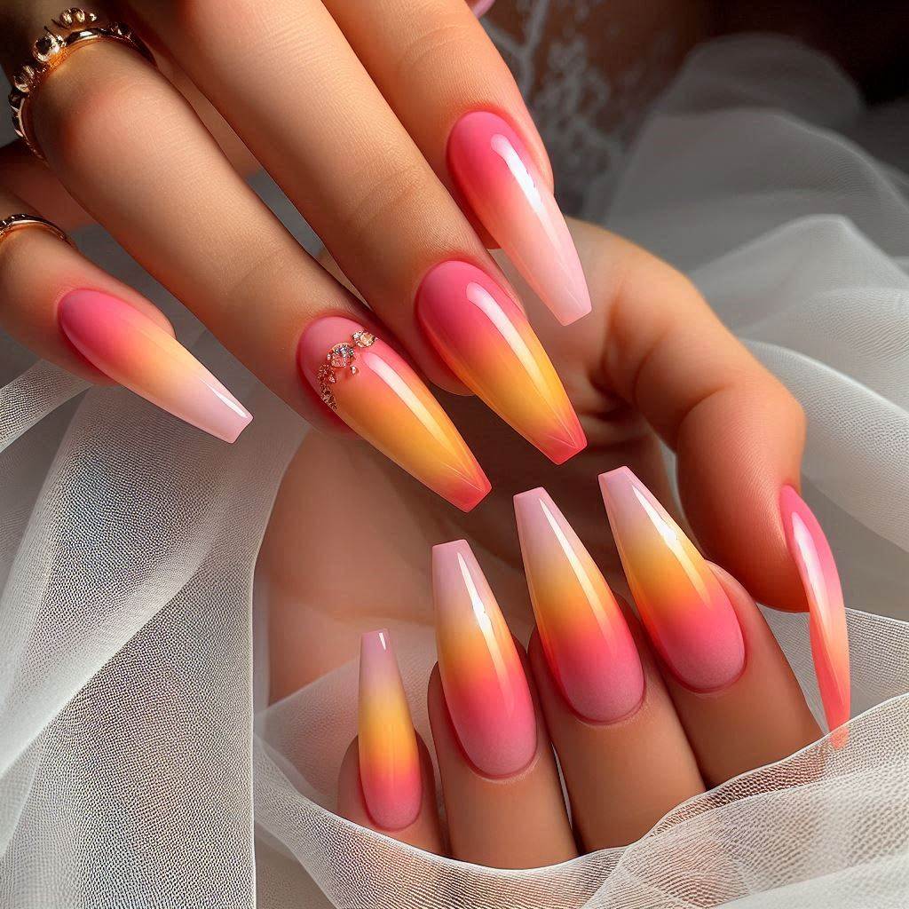 Sunset-Inspired Ombre Ballerina Nails