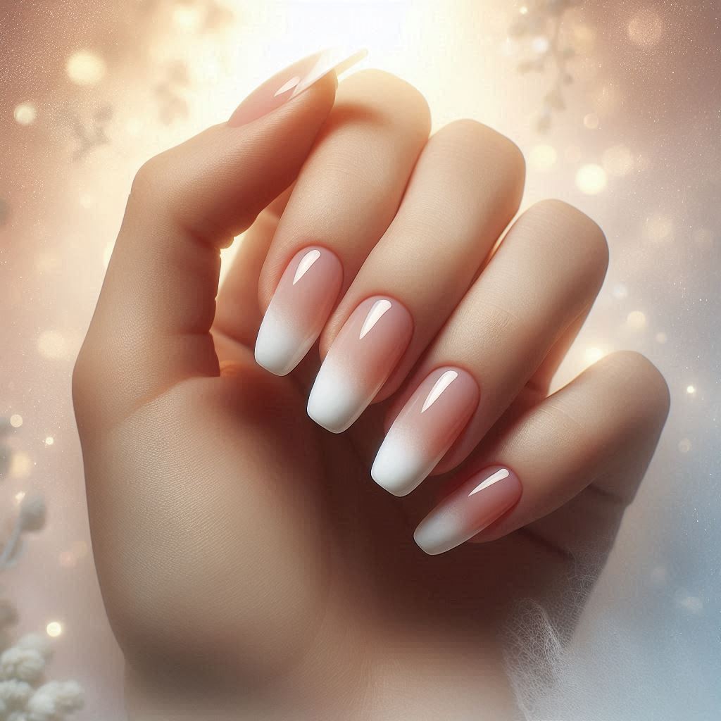 Ombre Short Almond Nails French Tip