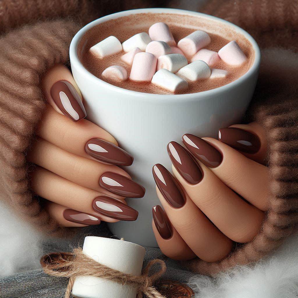 Chocolate Mocha Chic Short Almond Nails