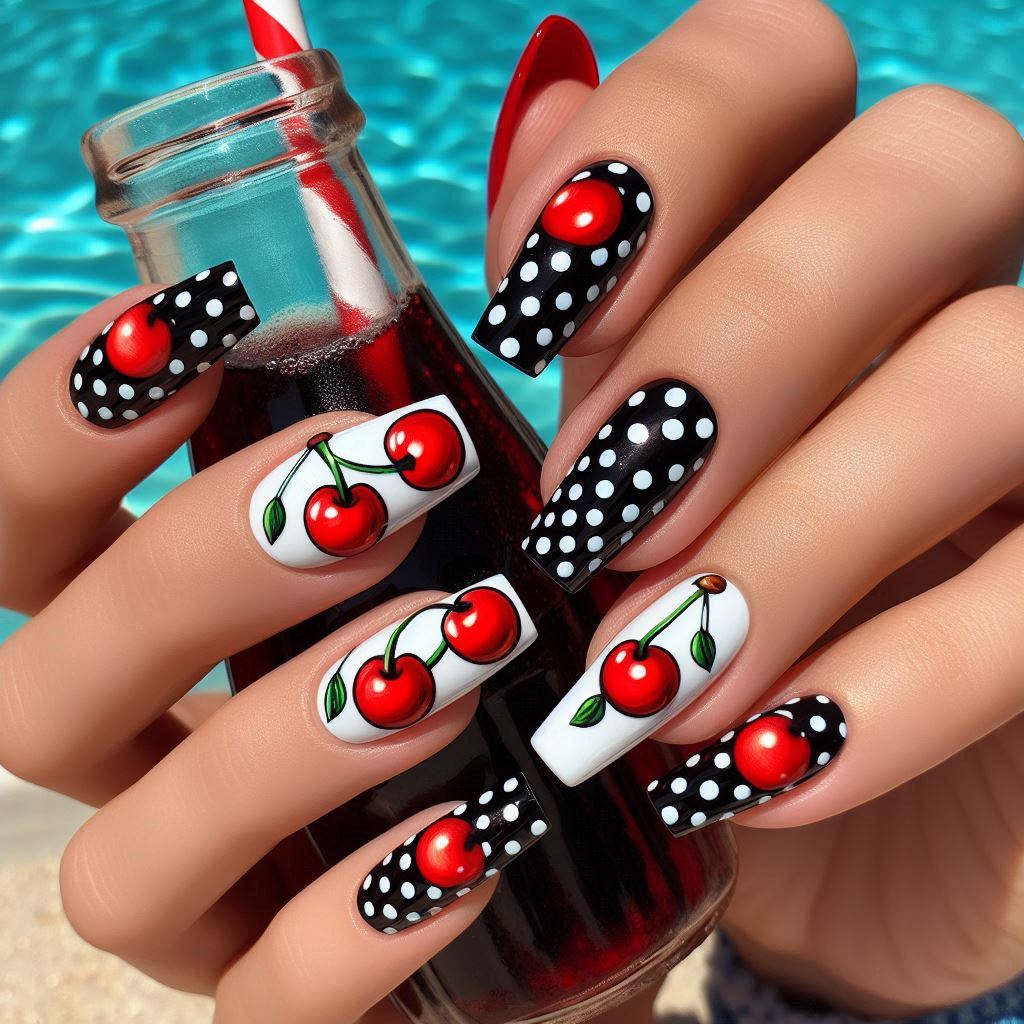 Playful Cherry Pop Art Nails