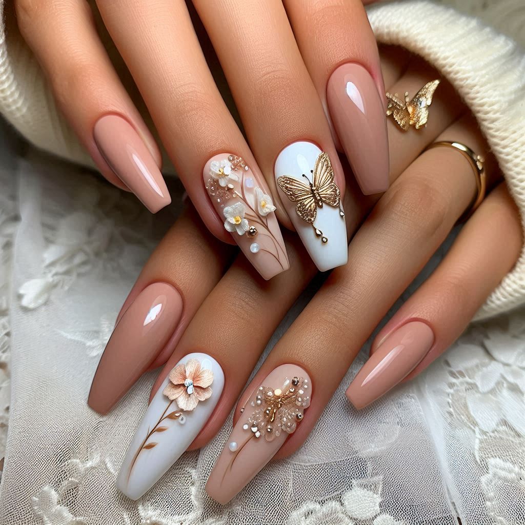  3D Butterfly and Flower Nails