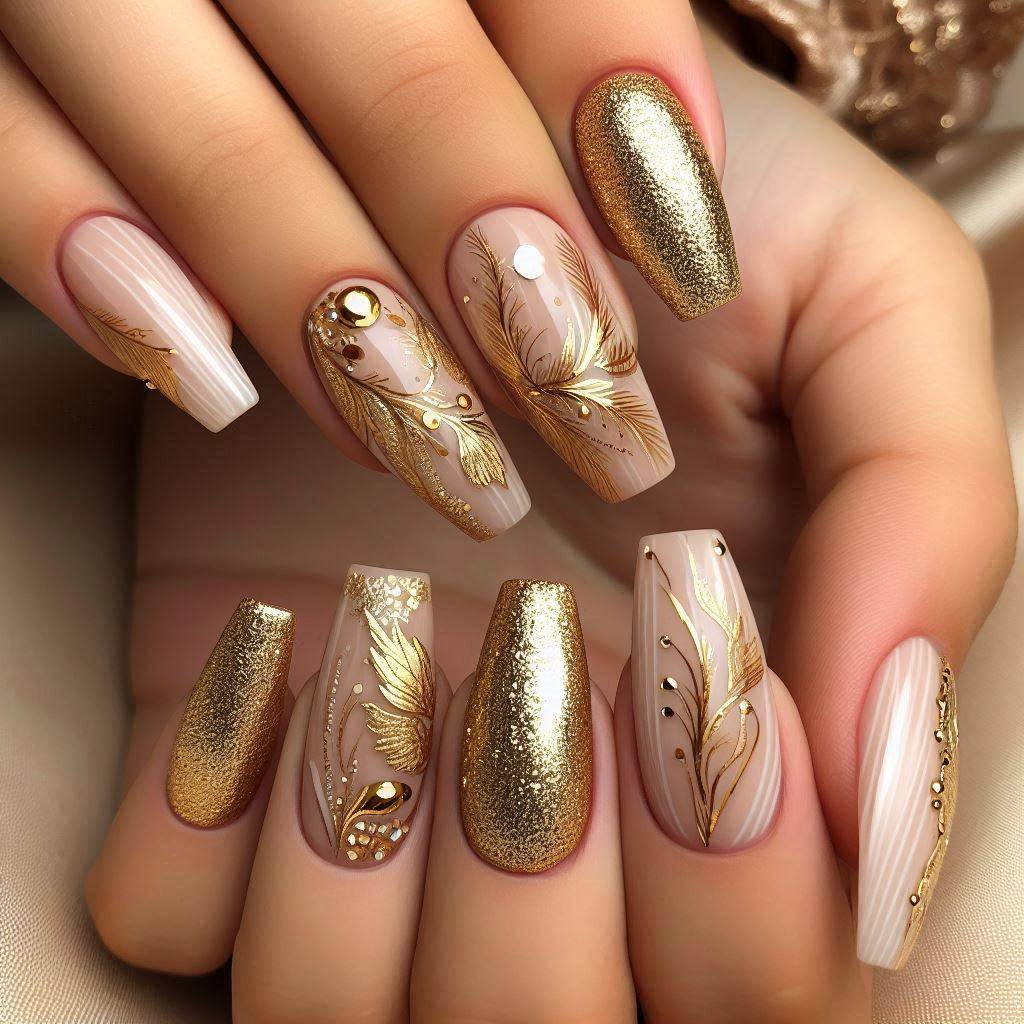 Girly Acrylic Nails with Gold